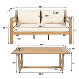 5-Piece Acacia Wood Outdoor Patio Sofa Set with Coffee Table, Patio Conversation Set with Beige Cushions, Light Teak Finish