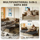 King Pull-out Sleeper Sofa Bed with 3 Pillows, 3-in-1 Convertible Sofa Velvet Upholstered Recliner Lounge Couch, Camel