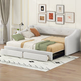 Twin XL to King Size Upholstered Daybed with 2 Storage Drawers, Convertible Daybed