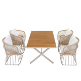 5-Piece Outdoor Dining Set, 55" Acacia Wood Dining Table+Wicker Chairs with Steel Frame & Removable Cushions