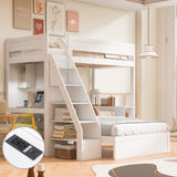 Twin XL over Full Bunk Bed with Desk & USB Ports, Loft Bed with Storage Shelves