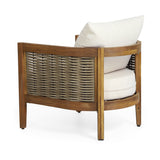 Patio Accent Chair Outdoor Club Chair Single Lounge Sofa Armchair with Soft Waterproof Cushion&Weather-Resist Acacia Wood Frame