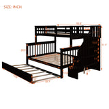 Twin over Full Bunk Bed with Trundle, Storage Shelves, Stairs & Safety Guardrails, Convertible to 2 Platform Bed, Espresso
