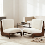 Set of 2 Accent Chairs, Mid-Century Modern Upholstered Armless Chairs with Solid Wood Frame