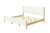 King Size Upholstered Platform Bed Frame with Headboard, White&Natural