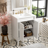 24" Bathroom Vanity with Ceramic Sink, 2-Tier Storage Cabinet, Retro Vanity with Soft-Close Doors and Large Shelves