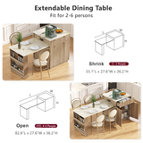 Extendable Kitchen Island Storage Dining Table with 2 Drawers, Power Outlet & Side Open Shelves, Natural