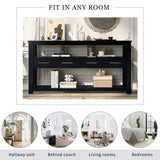 62.2'' Large Entryway Table with 4 Drawers,Painted Console Table with 3-Tier Open Shelves and Metal Handles,Versatile Hallway Sofa Table for Living Room, Bedroom, Foyer and Kitchen, Black