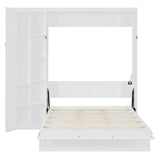 Full Size Murphy Bed Space-saving Wall Bed Foldable Bed with Shelves, Wardrobe & LED Light