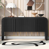 63" Striped Designed Sideboard with 4 Doors, Storage Cabinet with Adjustable Shelves, Black - ModernLuxe