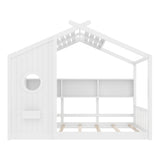 Floor House Bed for Toddler, Kids Montessori Bed with Storage Shelf, Playhouse Bed with Roof Design