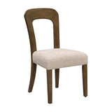 Dining Chairs Set of 2, Upholstered Kitchen Side Chairs with Beige Fabric Seating Light Brown Solid Rubber Wood Legs
