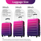 Hardshell Luggage Sets 3 Piece Gradient Color Expandable Suitcase with Spinner Wheels and TSA Lock Lightweight 20" 24" 28" Available