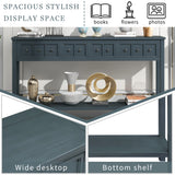 Rustic Entryway Console Table, 60" Long Sofa Table with two Different Size Drawers and Bottom Shelf for Storage, Navy