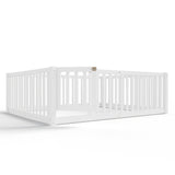 Full Size Bed Floor Bed with Safety Guardrails and Door for Kids,White