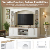 Elegant Arched Entertainment Center Wall Unit with Bookshelf, Farmhouse TV Stand with Wood Grain for TVs Up to 70", 91inch Media Console with Adjustable Shelves for Living Room