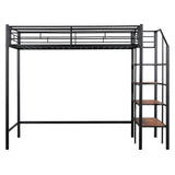 Twin Size Metal Loft Bed with Upper Grid Storage Shelf and Lateral Storage Ladder