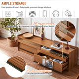 Modern TV Stand with Ample Storage,4 Drawer Design with Tempered Glass ,Built-in Charging Ports and Ambient LED Lighting