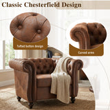 Chesterfield Club Chair with Scrolled Arms, Nailhead Trim, and Solid Wood Legs