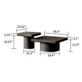 Modern Wood Nesting Coffee Table Set, 2-Piece Coffee Table with Cylindrical & Fluted Pedestal, Minimalist Center Table & Side Table for Wabi-Sabi Decor, Versatile Nesting Tables for Living Room