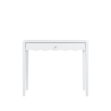 White 35.43" Vanity Desk with Drawer – Modern Makeup Table with Scalloped Front & Gold Knob, Compact Writing Desk with 4 Sturdy Legs for Bedroom, Small Home Office & Apartment Spaces