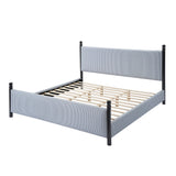 Striped Rubberwood Upholstered Bed