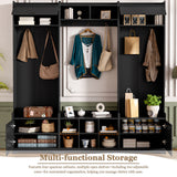 79.1''Wide Modern Hall Tree with Shoe Storage, 4-in-1 Entryway Bench with 8 Cubbies, 7 Coat Hooks & Adjustable Shelf for Hallway, living room