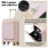 Luggage Set of 3, 20inch with USB Port, front opening design Airline Certified Carry on Luggage, ABS Hard Shell Luggage with Spinner Wheels