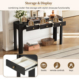 Rustic Console Table with Curved Corners for Safety, Entryway Table with 3 Concealed Drawers, Sturdy Sofa Table with Thick Legs for Hallway & Living Room