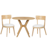 Mid-Century Modern 39.4" Round Dining Table Set with 2 Chairs, Intersecting Wooden Legs, Rubberwood & Plywood Construction, Oak Veneer Finish