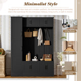 79'' Tall Modern Hall Tree with Shoe Storage, 4-in-1 Entryway Bench with 6 Cabinets, 4 Coat Hooks & Adjustable Shelf for Hallway, living room