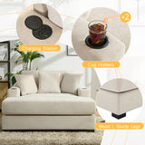 Oversized Chaise Lounger Modern Style Sofa Couch ,with Pillows, Charge Station & Cup Holders, Chenille Fabric