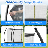 Trampoline with Basketball Hoop for Kids and Adults, Round Outdoor Trampoline with Enclosure Net & Curved Poles & Ladder