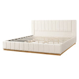 Modern, Minimalist, and Elegant Striped Fabric Bed,Beige