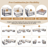 Modern Minimalist 7-Piece Metal Patio Sectional Sofa Set, All-Weather Garden Conversational Furniture Set with Thick Cushions and Coffee Table for Indoor Outdoor, Gray