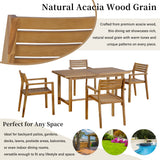 5-Piece Outdoor Acacia Wood Outdoor Dining Set of 4,59.06-Inch Rectangular Table with Umbrella Hole,Suitable for Patio, Lawn, Garden, Poolside, & Indoor Use