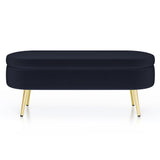 Ottoman Oval Storage Bench, Flannel with Metal Legs-Black