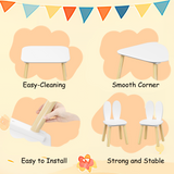 Kids Table and 2 Chairs Set, 3 Pieces Rabbit Themed Toddler Table and Chair Set, Children Wooden Activity Play Table Set Solid Wood Legs