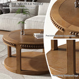 31.5 Inch Round Solid Wood Coffee Table & Sofa Table - Two-Tier Thickened Top, Sturdy Legs, Circle Table for Living Room