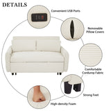 Pull-out Sofa Bed Convertible Couch 2 Seat Loveseat Sofa Modern Sleeper Sofa with Two Throw Pillows and USB Ports for Living Room, Beige