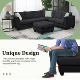 Sectional Sofa Couches Living Room Sets, 7 Seats Modular Sectional Sofa with Ottoman, L Shape Fabric Sofa Corner Couch Set with 3 Pillows