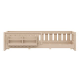 Wood Twin Size Platform Bed with Guardrail and Storage Shelves, Natural