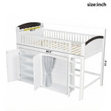 Twin Size Loft Bed with Storage Cabinet, Wardrobe and LED, White and Espresso