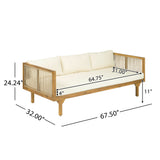 2-Piece Outdoor Patio Set: Sofa with Beige Cushions & Light Brown Rope Back + Round Acacia Wood Coffee Table, Teak Finish, Water Repellent, 600 lbs Sofa Capacity
