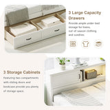 L-Shaped Bed Frame with Drawer and and Bookcase,Corner Bed Wooden Captain Bed with Led Downlight and USB Port for Small Room,Bedroom, Guest Room