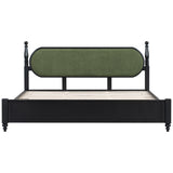 King Bed Frame, Solid Wood Platform with Slats, Modern Green & Black Bedroom Furniture, No Box Spring Needed