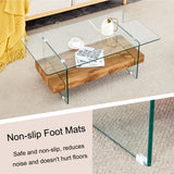 Rectangular floating coffee table, wooden color glass legs, 43.3" wide x 23.6" long x 16.7" high
