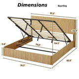King Size Lift Up Storage Bed Frame, Wooden corrugated curved lines, Hydraulic Storage/No Box Spring Needed, Oak