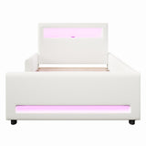 Twin Size upholstered platform bed with drawer, LED light strip, USB port, White