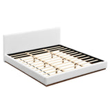 Elegant White Fabric Upholstered Bed With Nice Wood Grain Textured Solid Wood Base Frame,White
